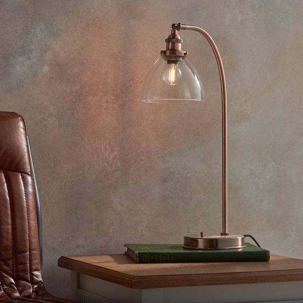 Lampka biurkowa HANSEN postarzany miedziany 1xE14x15W IP20 Endon