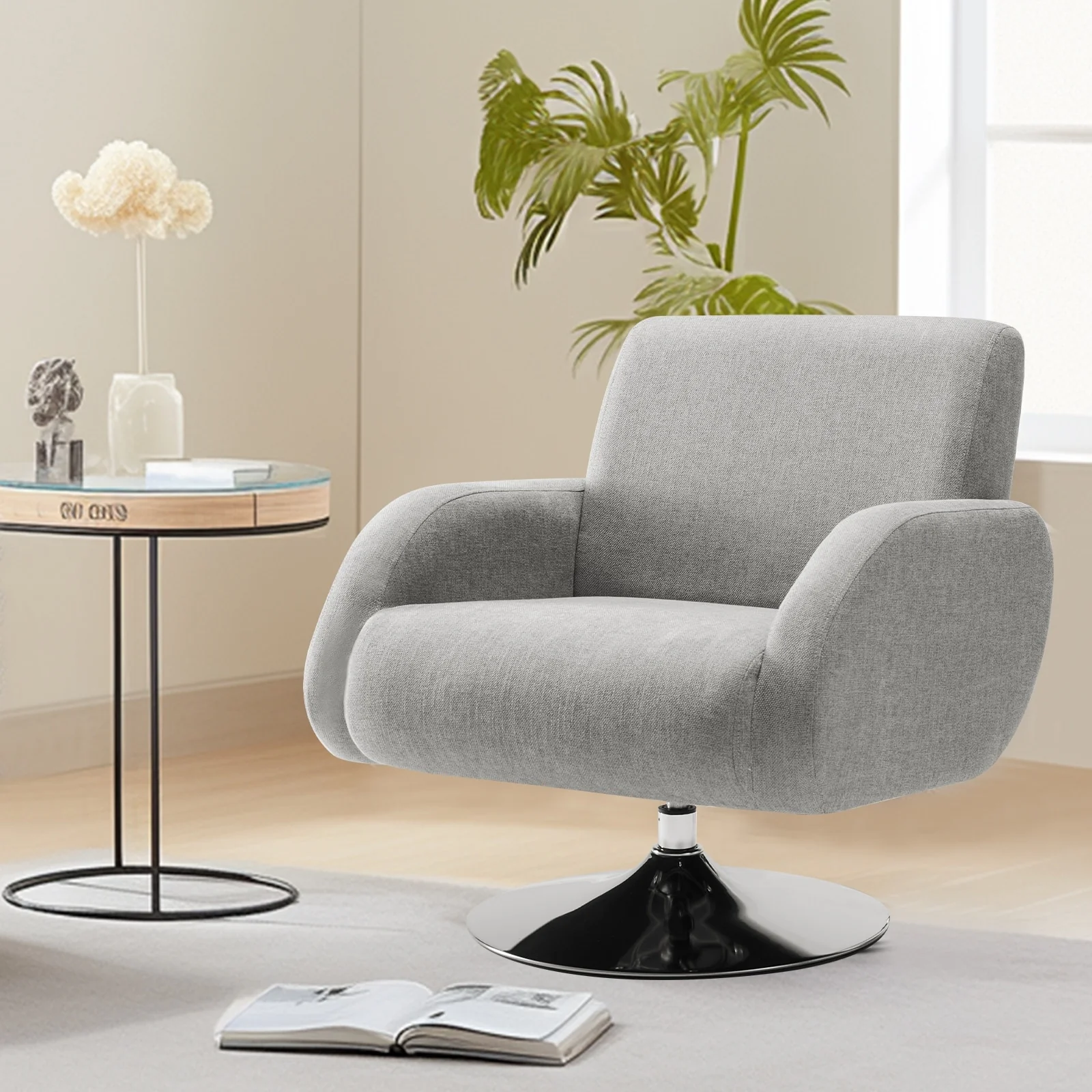 Linen Upholstered Swivel Accent Chair, Lounge Armchair for Living Room