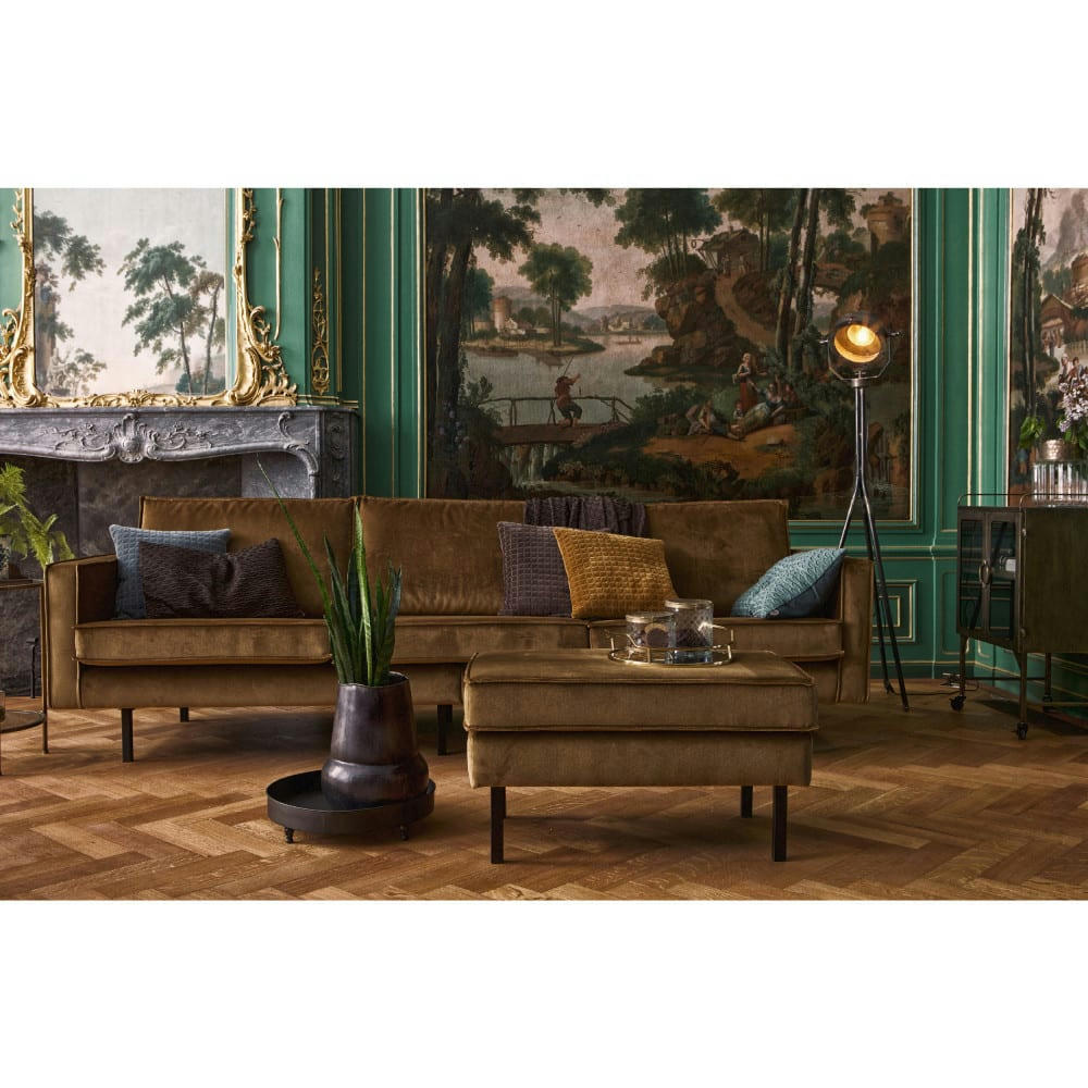 BRONCO - Grand canapé 4 places vintage velours bronze