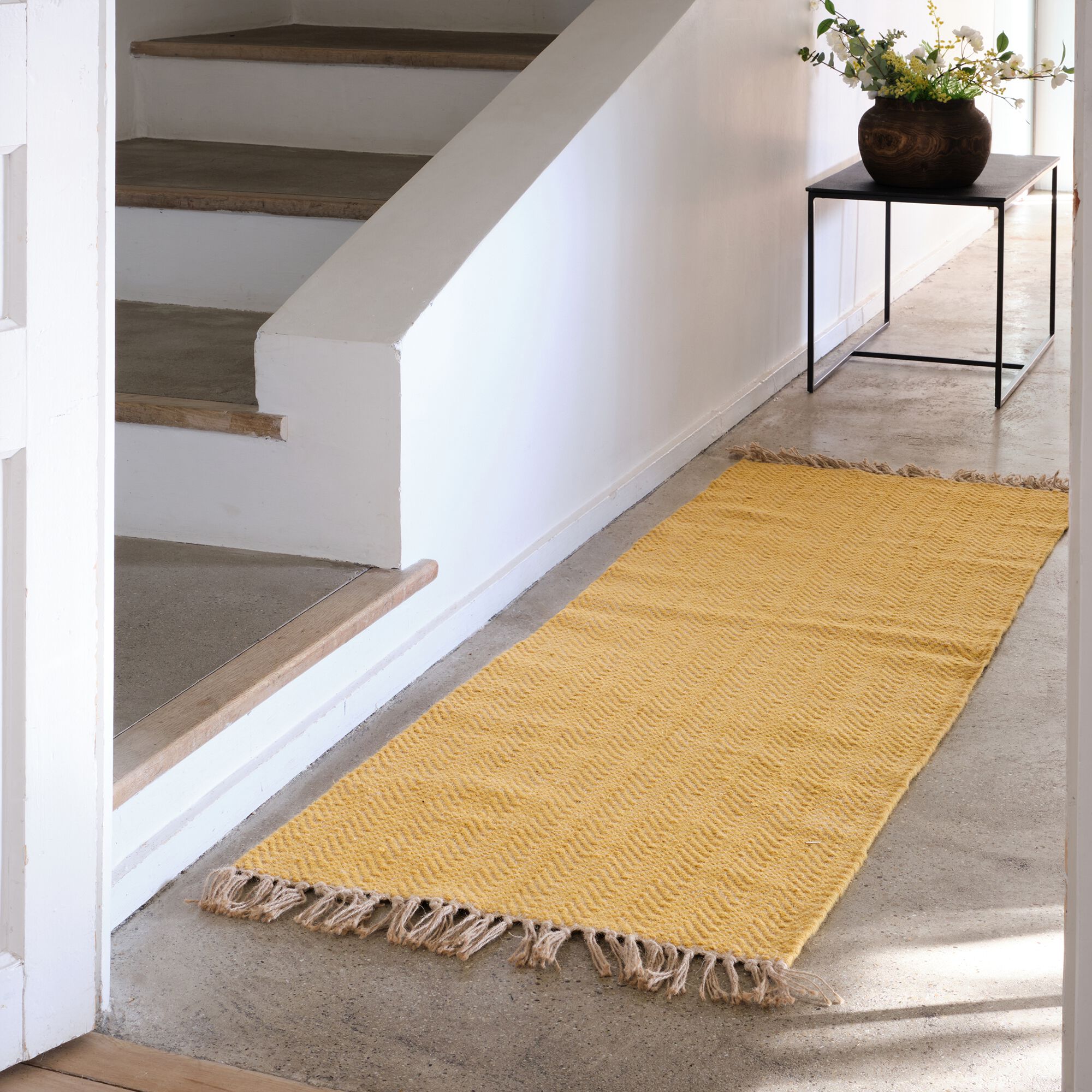 TURAU - Tapis de couloir et laine et jute 60x200cm - jaune