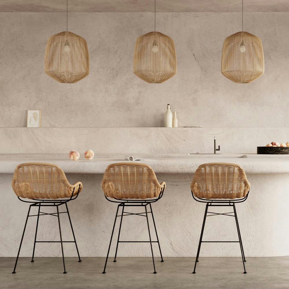 CARMELA - Chaise de bar mi-hauteur en résine tressée naturelle 65 cm (lot de 2)