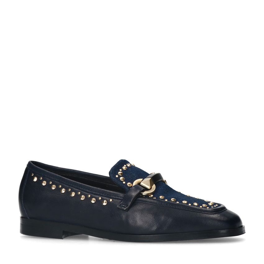 Manfield Blauwe leren loafers met details