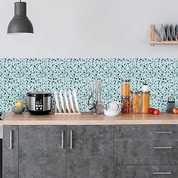 Crédence adhésive terrazzo turquoise 50x100cm