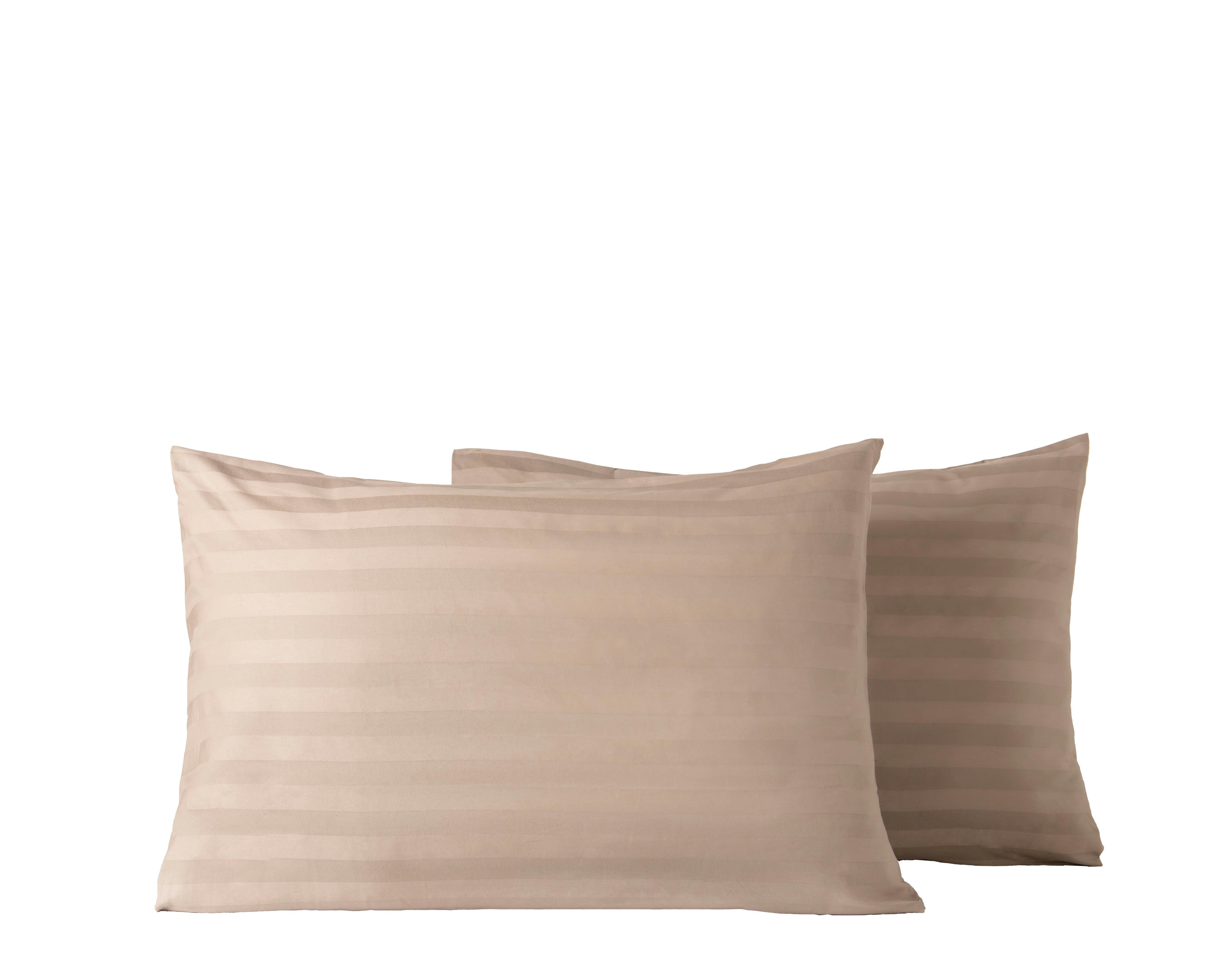 ANNA - Ensemble deux taies d'oreiller gris rayures beige satin 50x70cm