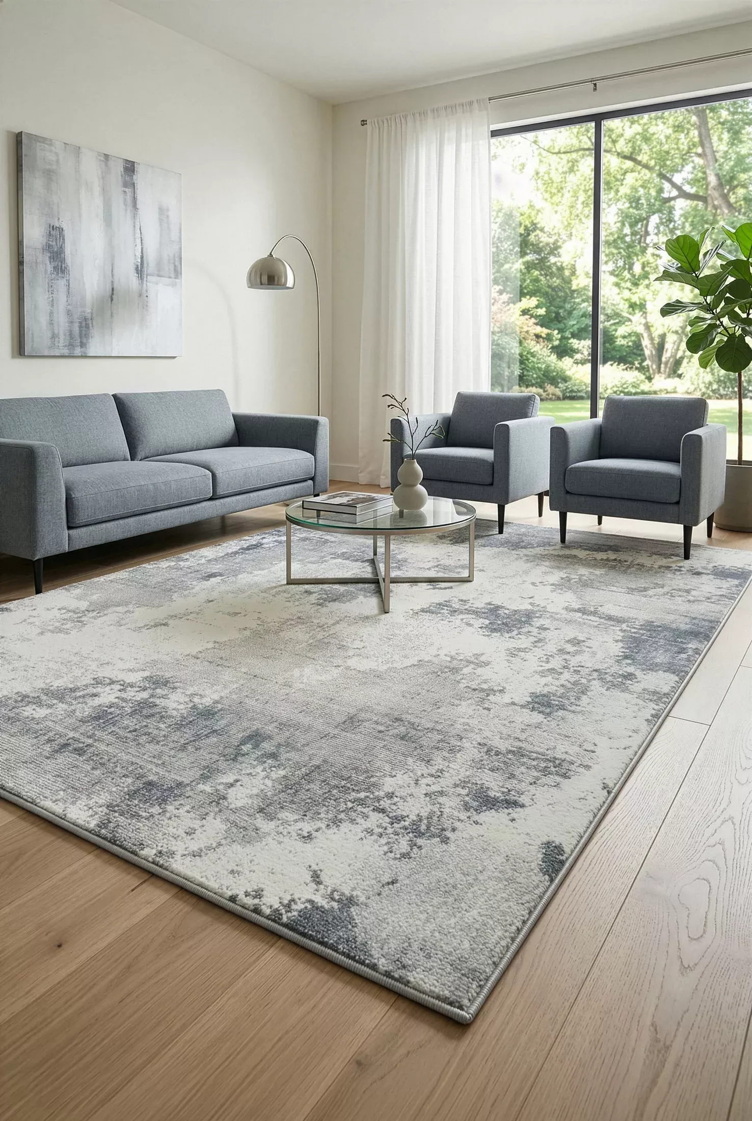 Dywan 160x230 cm srebrny nowoczesny cieniowany ANEMON