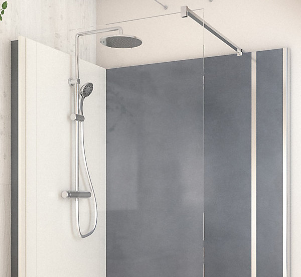 Cabine de douche à l’italienne l.80 x L.140 x H.218 cm – effet béton, receveur de plain-pied, Elmer Serenity