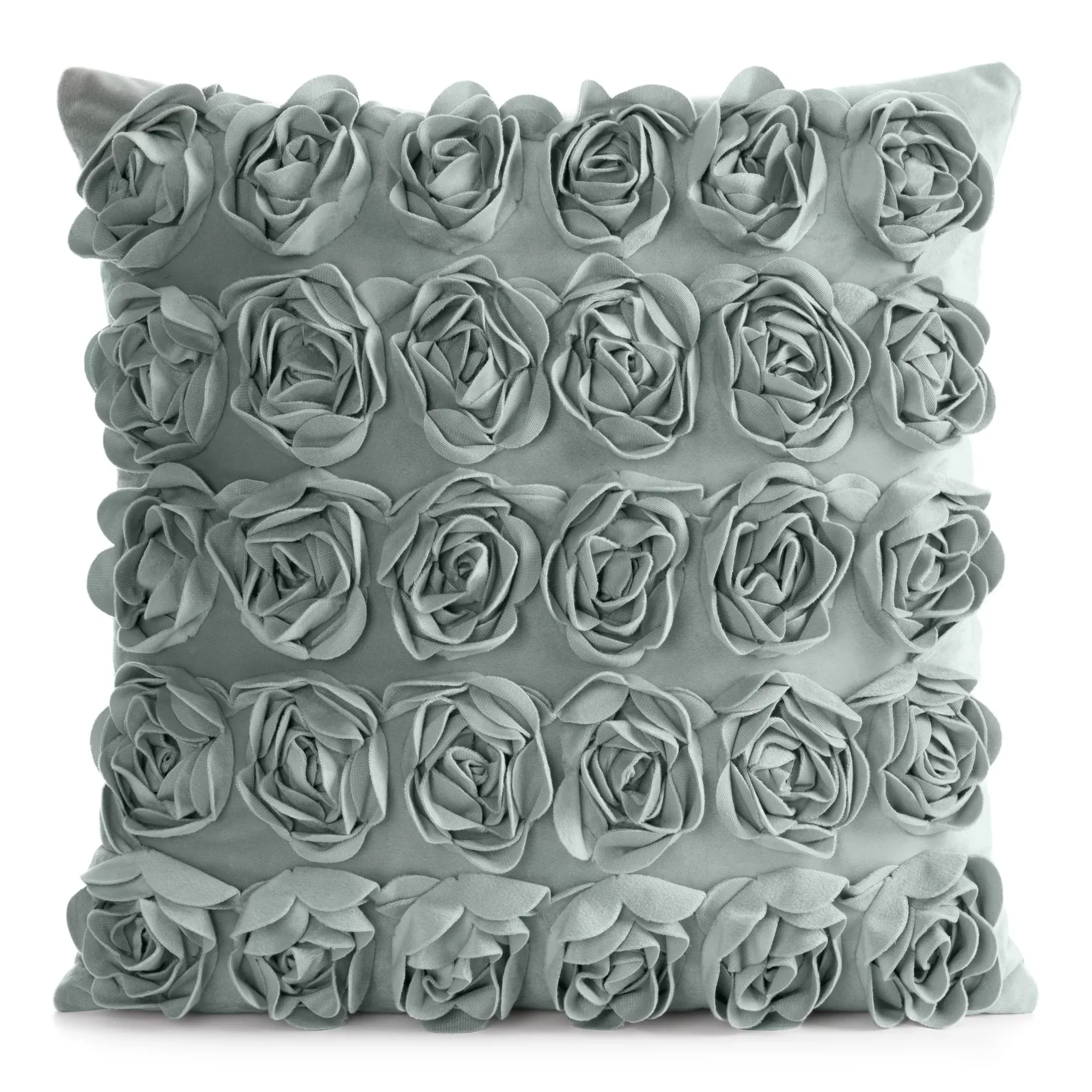 Poszewka na poduszkę 45 x 45 cm z welwetu kolor miętowy zdobiona 3D aplikacją róż ROSES Eva Minge