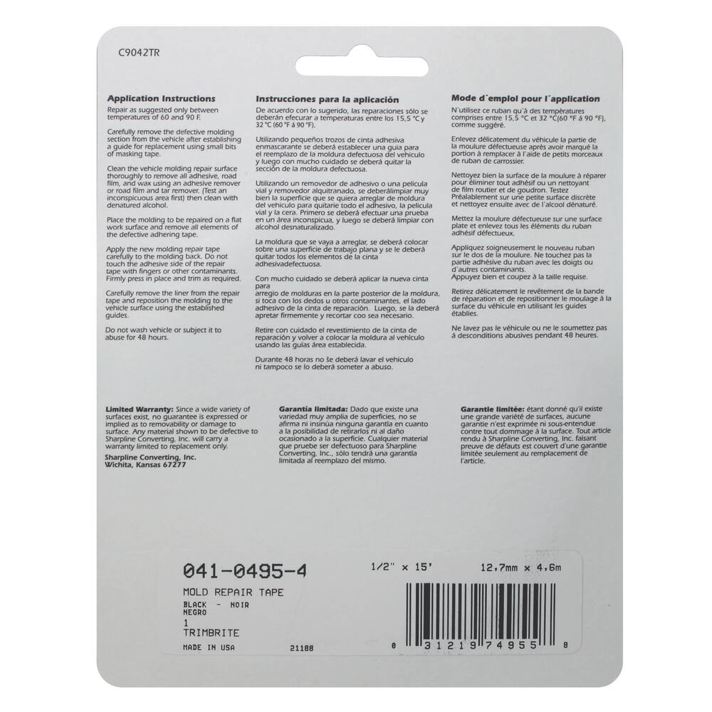 Trimbrite Body Molding Repair Tape, 1/2-in x 15-ft