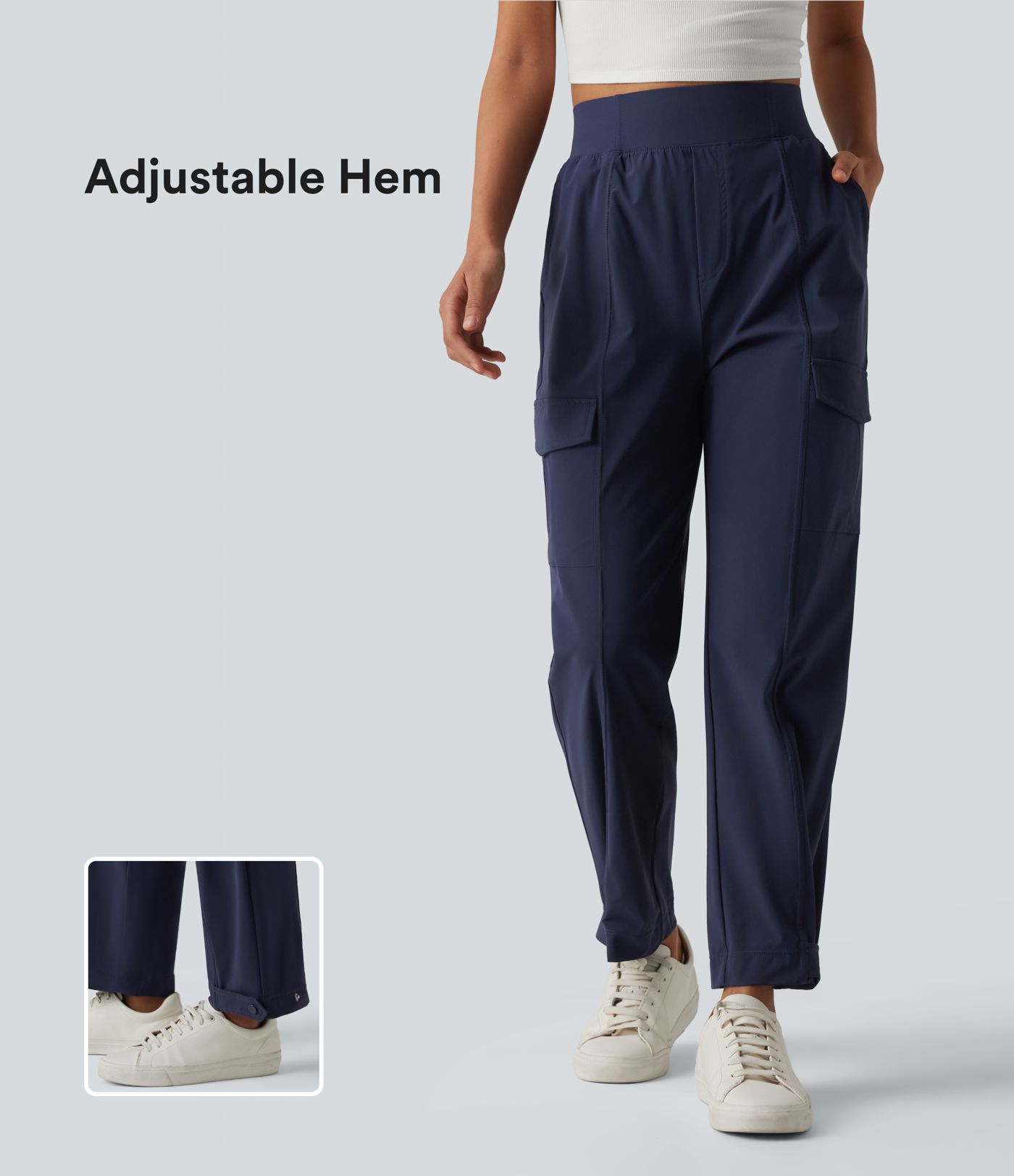 Pantalon cargo décontracté effet frais InstantCool séchage rapide taille haute à ourlet ajustable avec poches, protection solaire UPF40