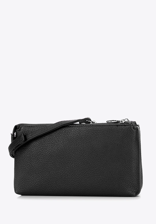 Damska crossbody dwukomorowa z kieszonką czarno - srebrna