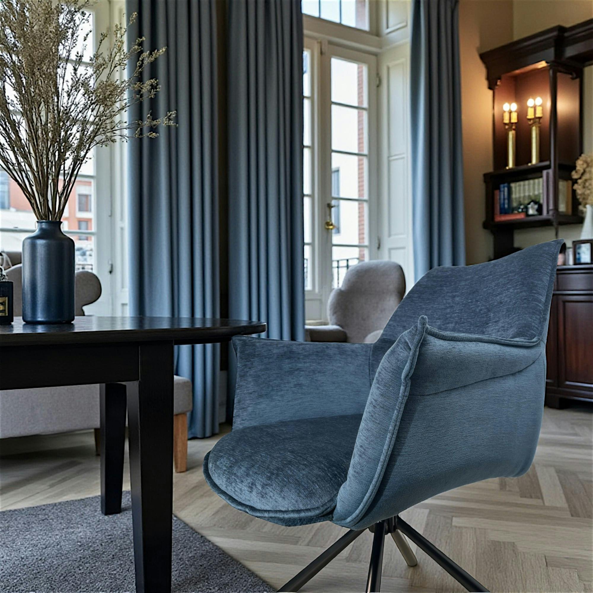 Fauteuil de table en velours bleu avec retour (lot de 2) PALERME