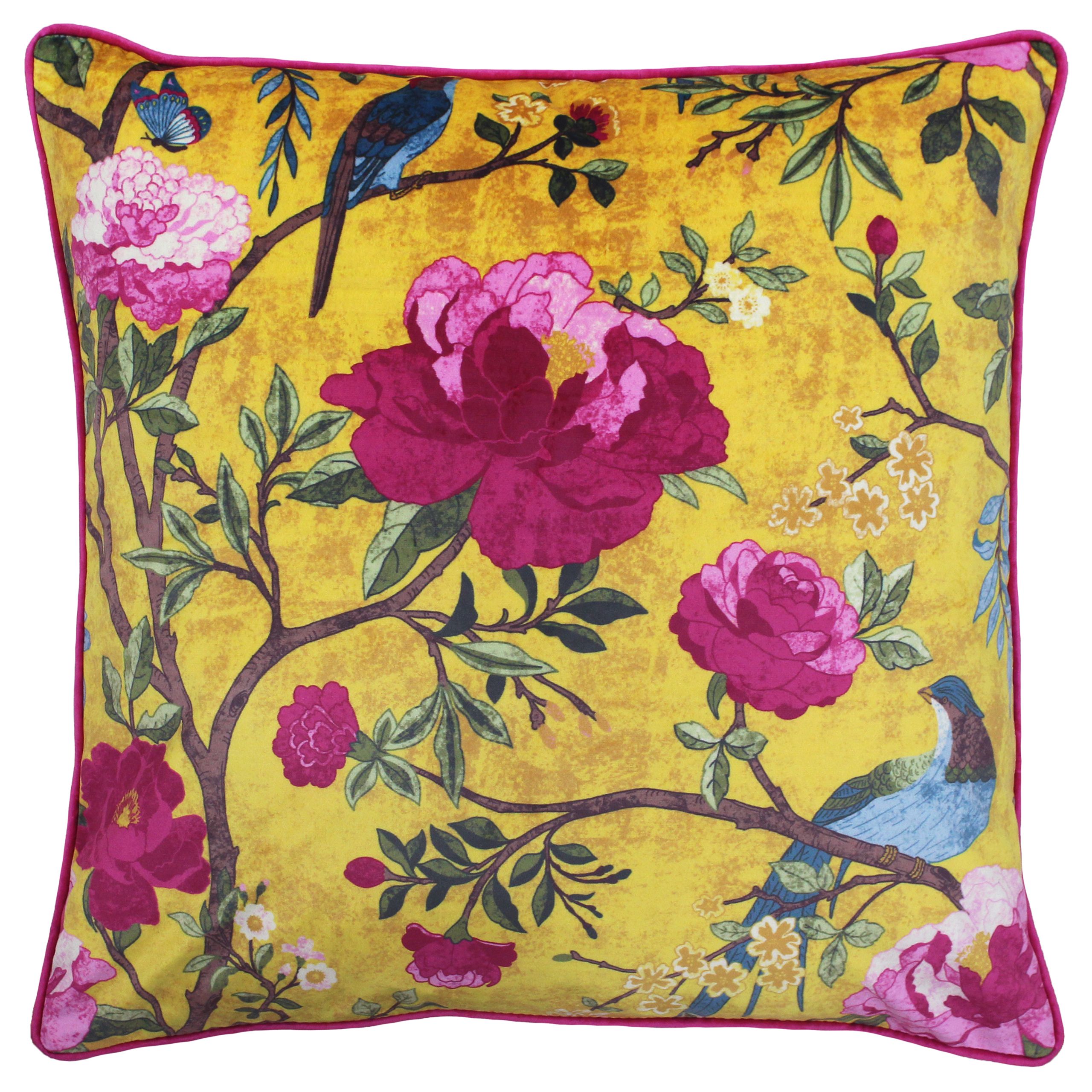 Paoletti Chinoiserie Floral Printed Piped Cushion
