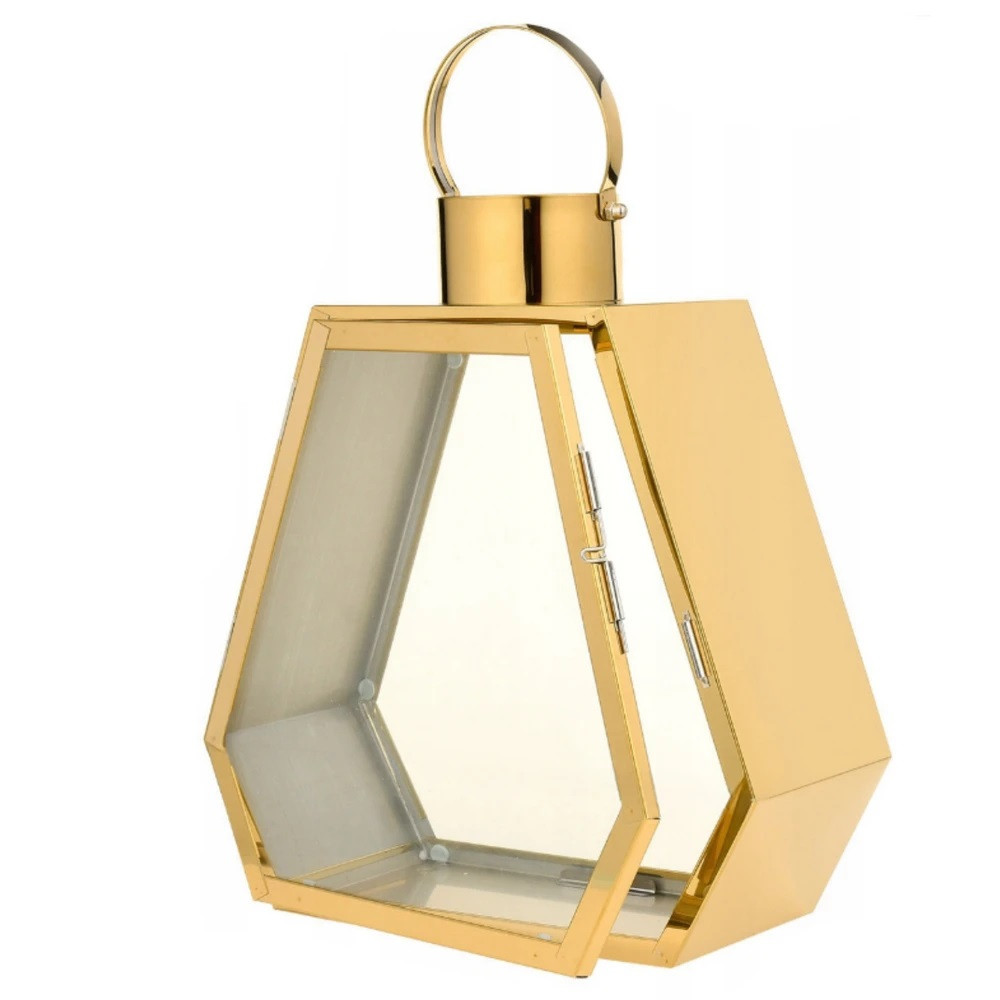 Lampion Złoty Dekoracyjny do Salonu 43 cm Sześciokątny - Palace Gold