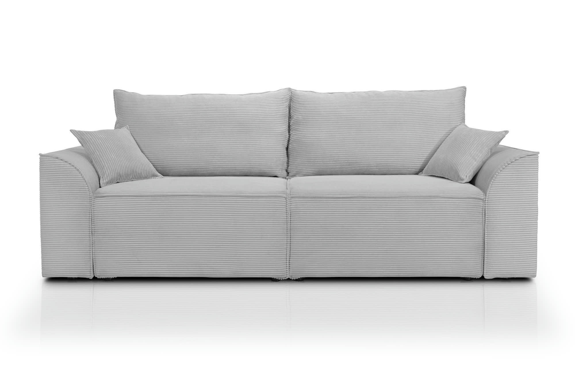 ALPHA - Canapé droit convertible 3 places  en velours côtelé gris clair