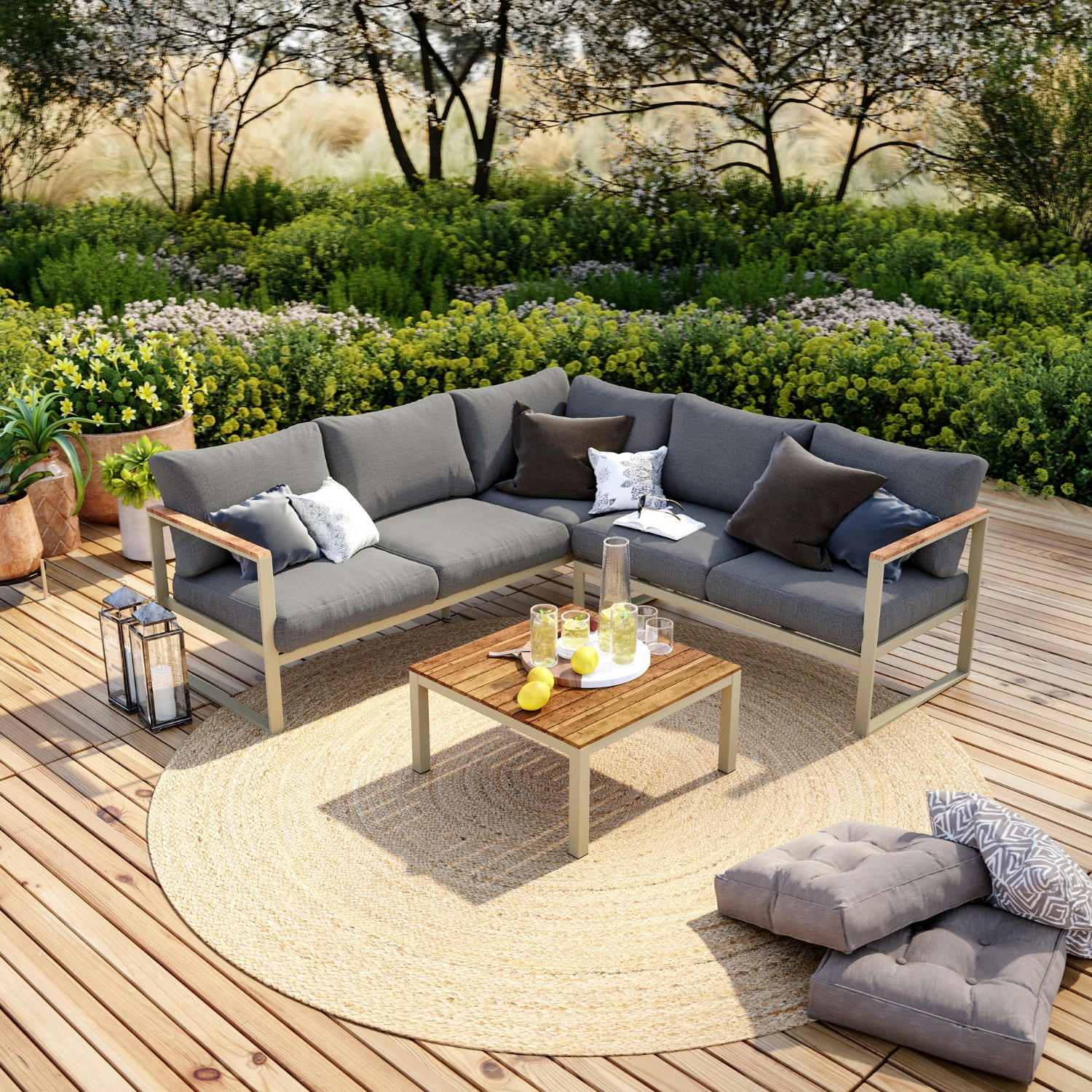 BILBAO - Salon de jardin 5 places en aluminium gris et taupe