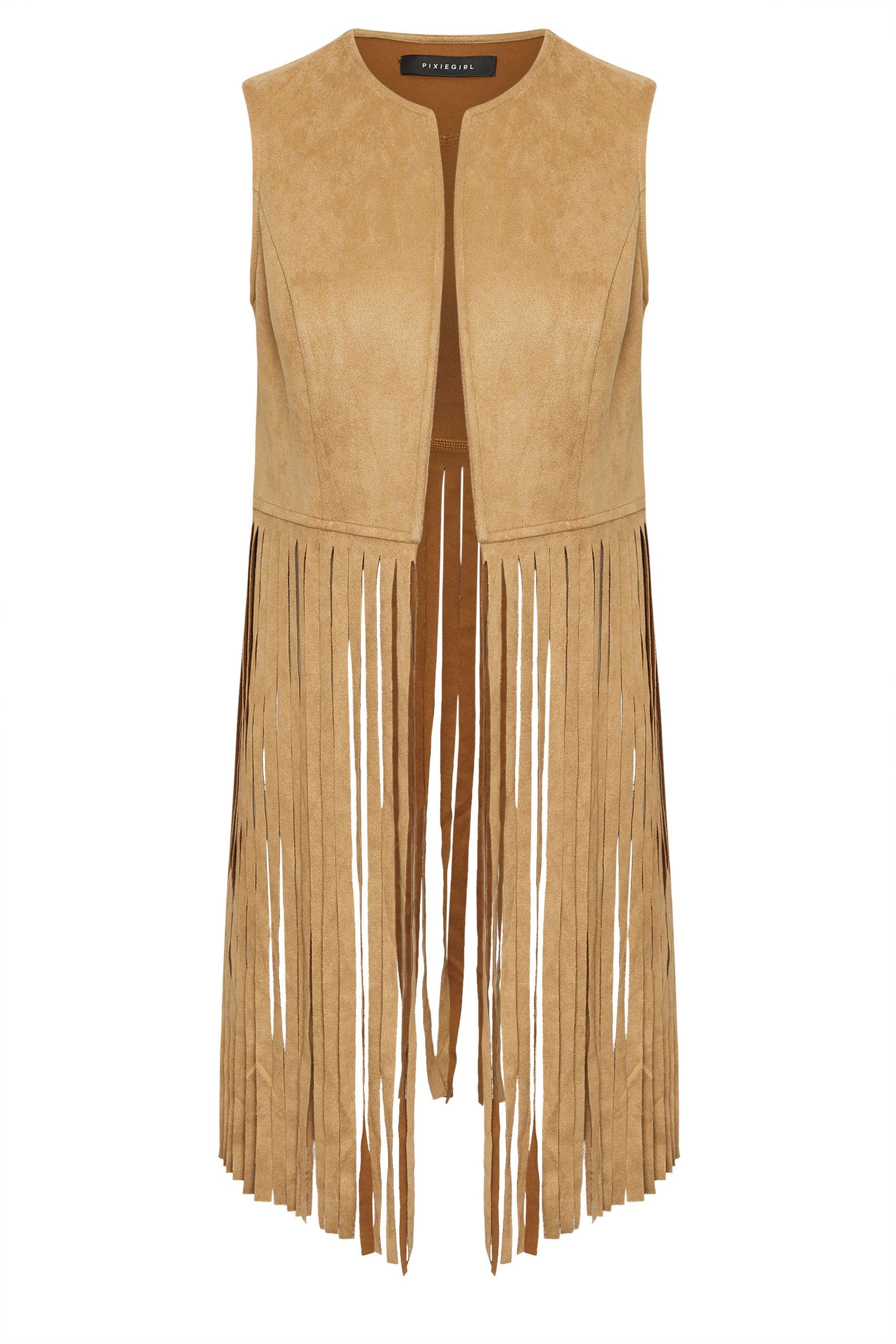 PixieGirl Petite Faux Suede Tassel Waistcoat