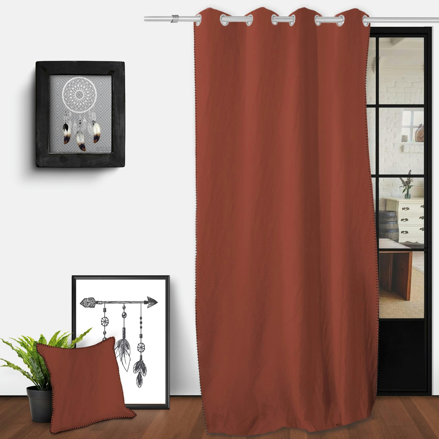 - Rideau à œillets spirit coton brique 135x250 cm