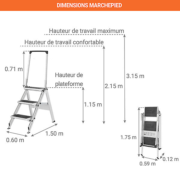 Marchepied 5 marches - Hauteur maximum de travail 3.15m - 6061/05