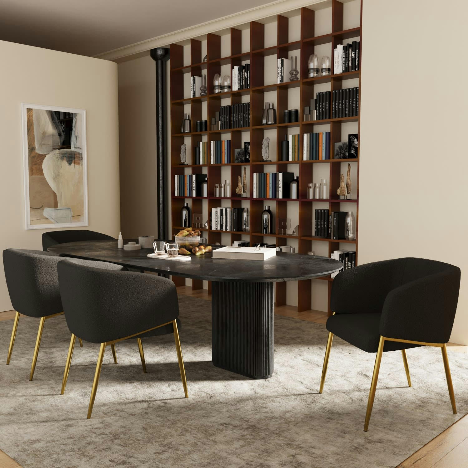 BASILE - Fauteuil de salle à manger bouclette gris foncé