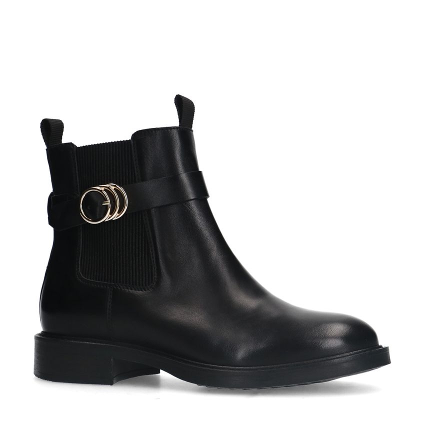 Manfield Zwarte leren chelsea boots met gesp