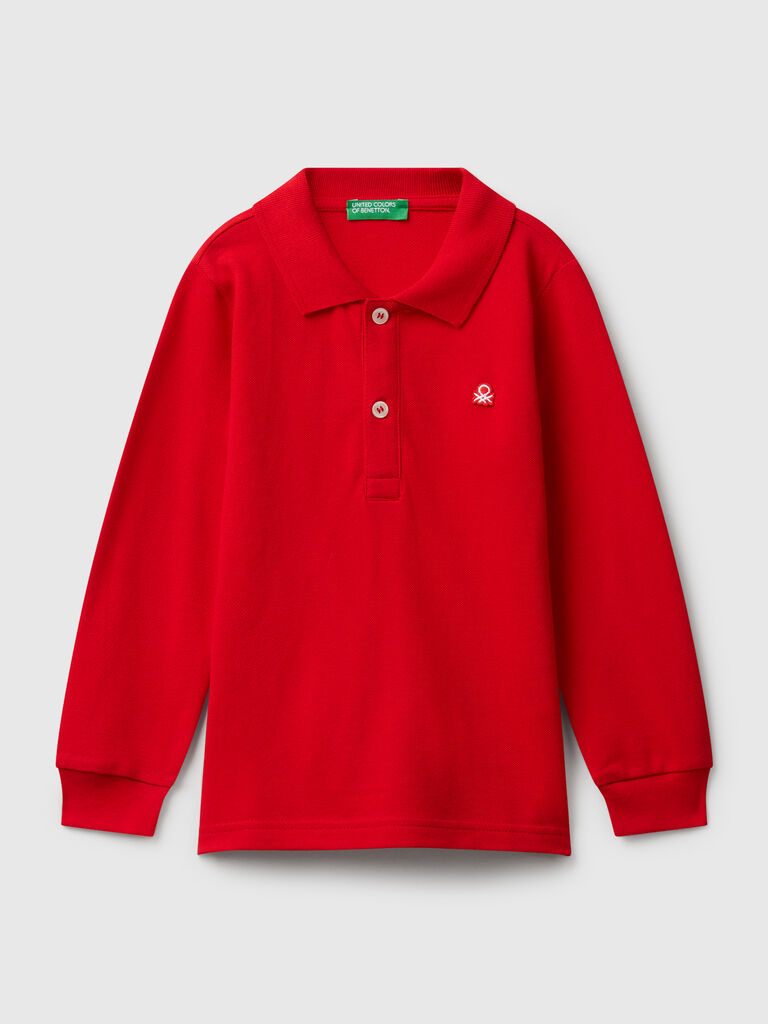 Long sleeve polo in cotton