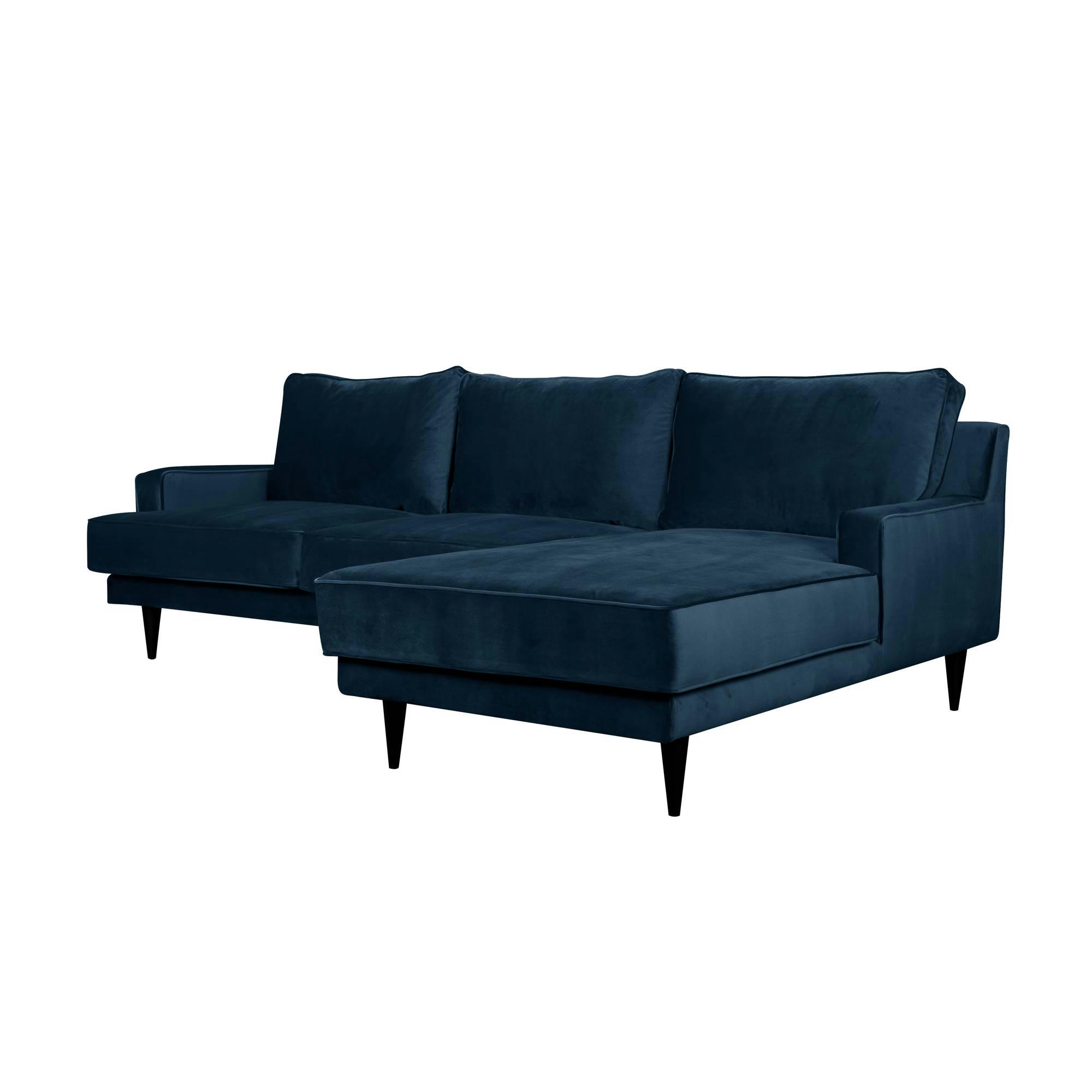 OSCAR - Canapé d'angle en tissu velours Canapé angle gauche bleu