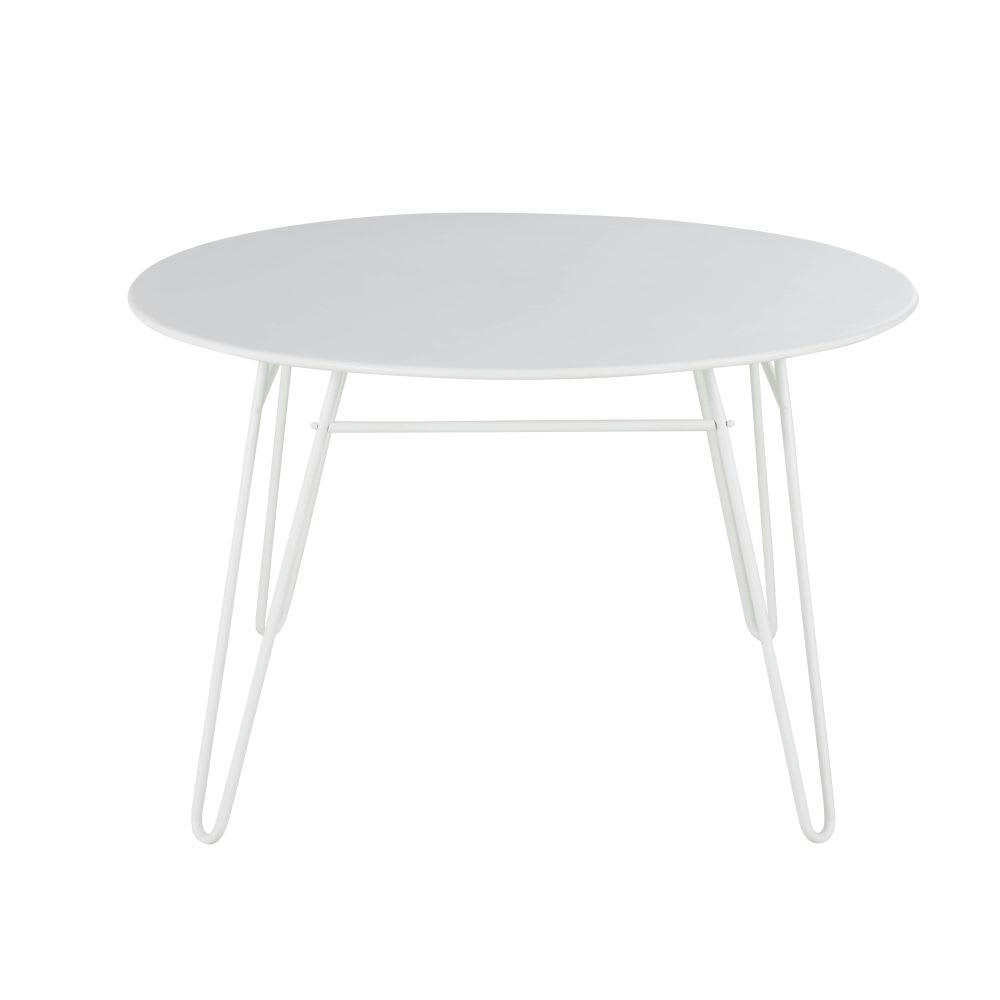 Sandrino - Table de jardin ronde en acier blanc 4 personnes
