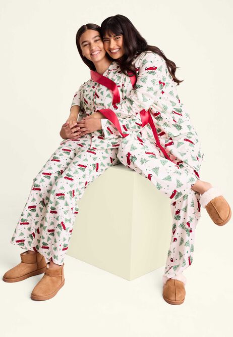 Girls Cream Christmas Tree Revere Family Pyjama Set