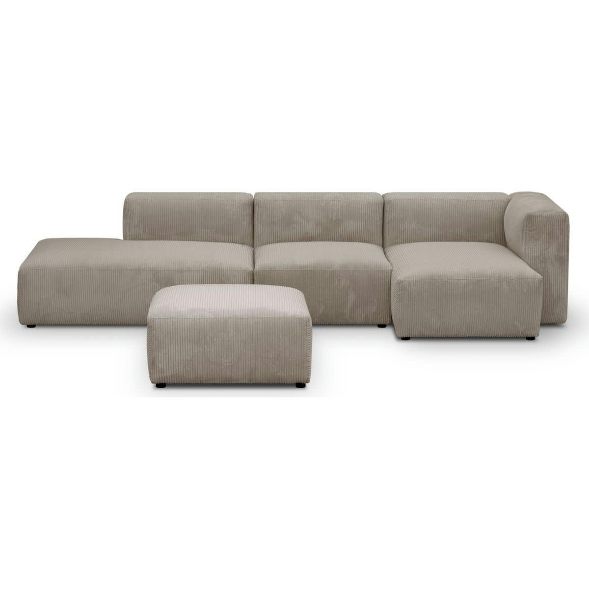 MODULO NEW - Canapé modulable angle droit 5 places en velours côtelé taupe + pouf