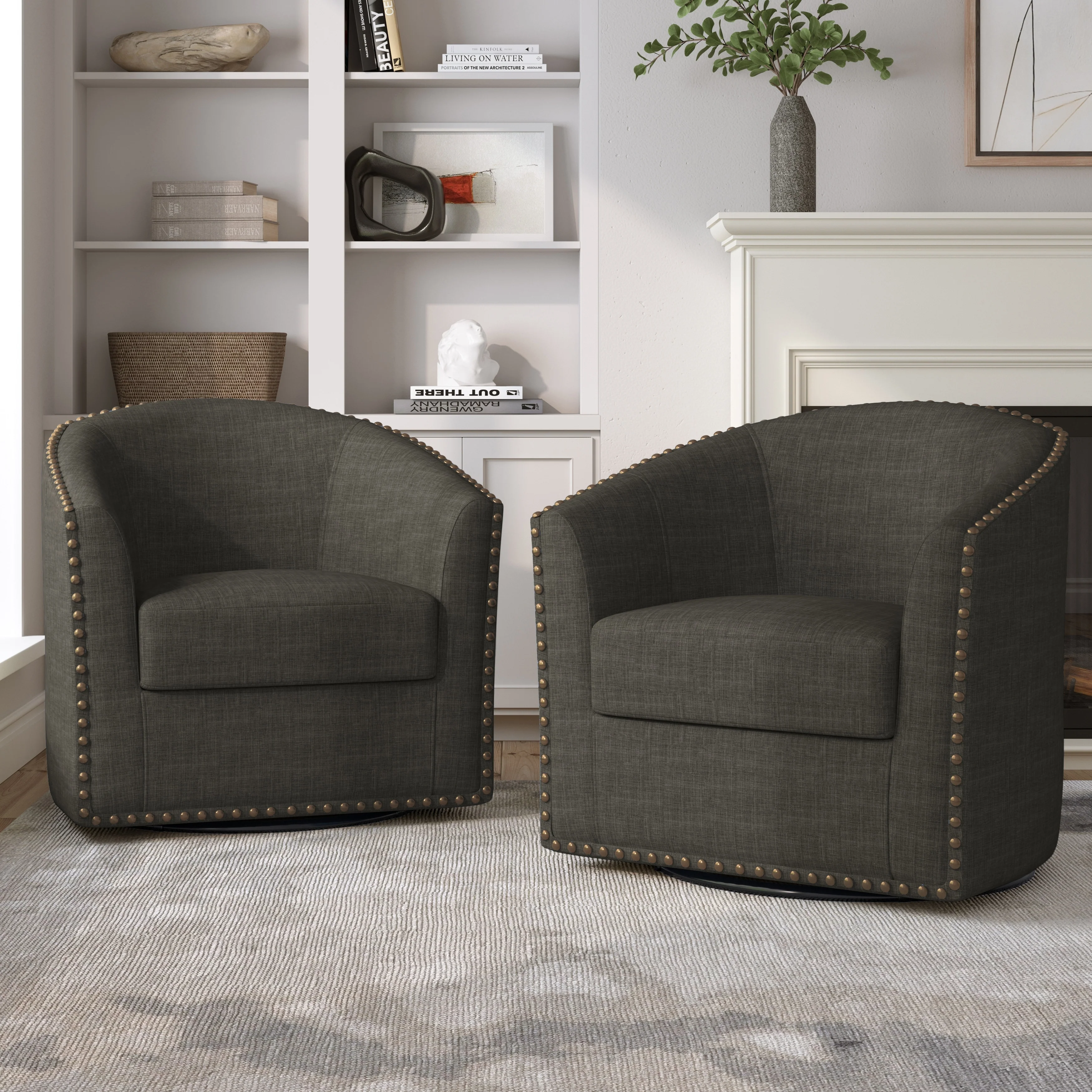 Nailhead Trim Upholstered Swivel Accent Chairs Set of 2