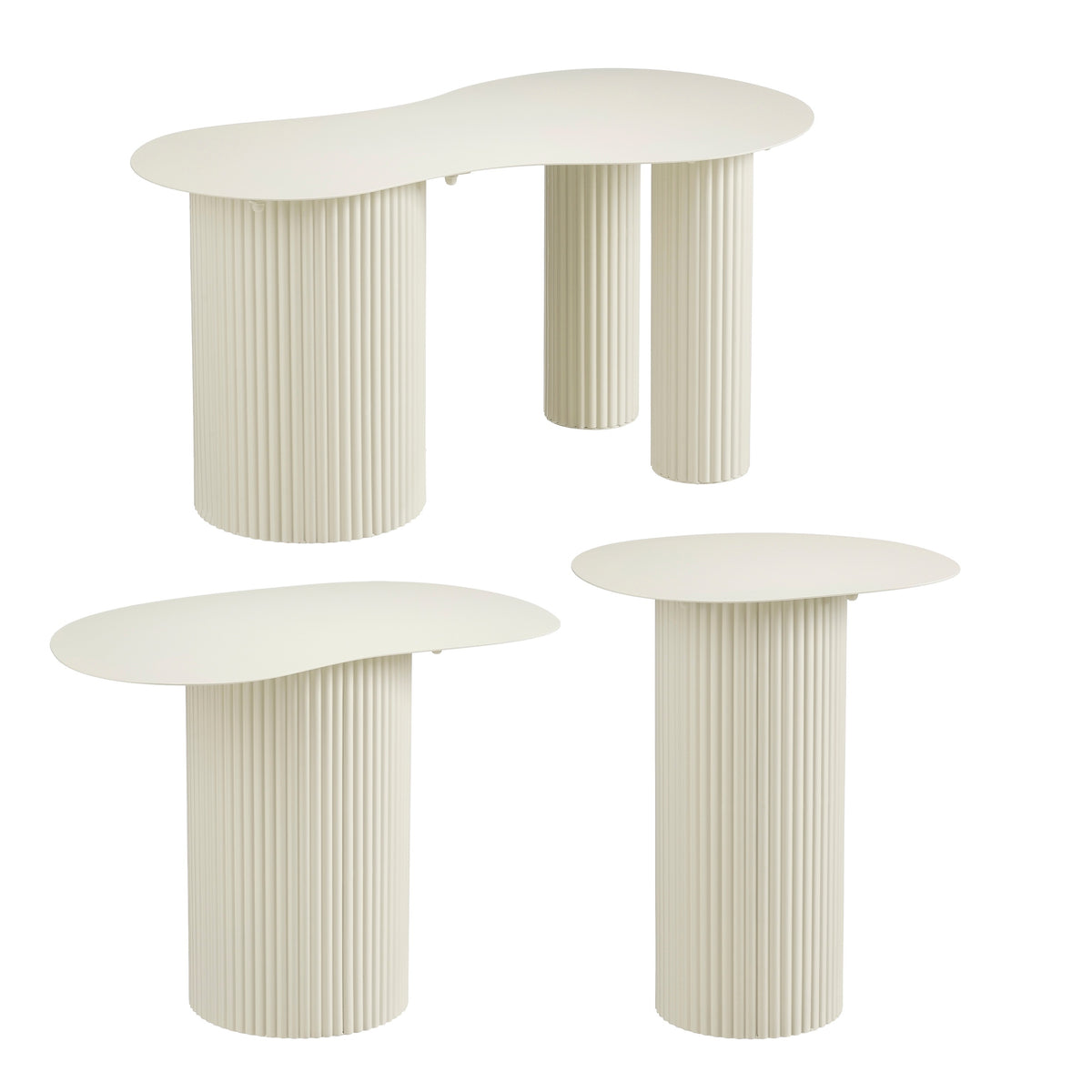 Mica Decorations Lux Bijzettafel - Set van 3 - Salontafels - Unieke Set Koffietafel - Bijzettafeltjes Woonkamer - 55 x 70 cm - IJzer - Off White