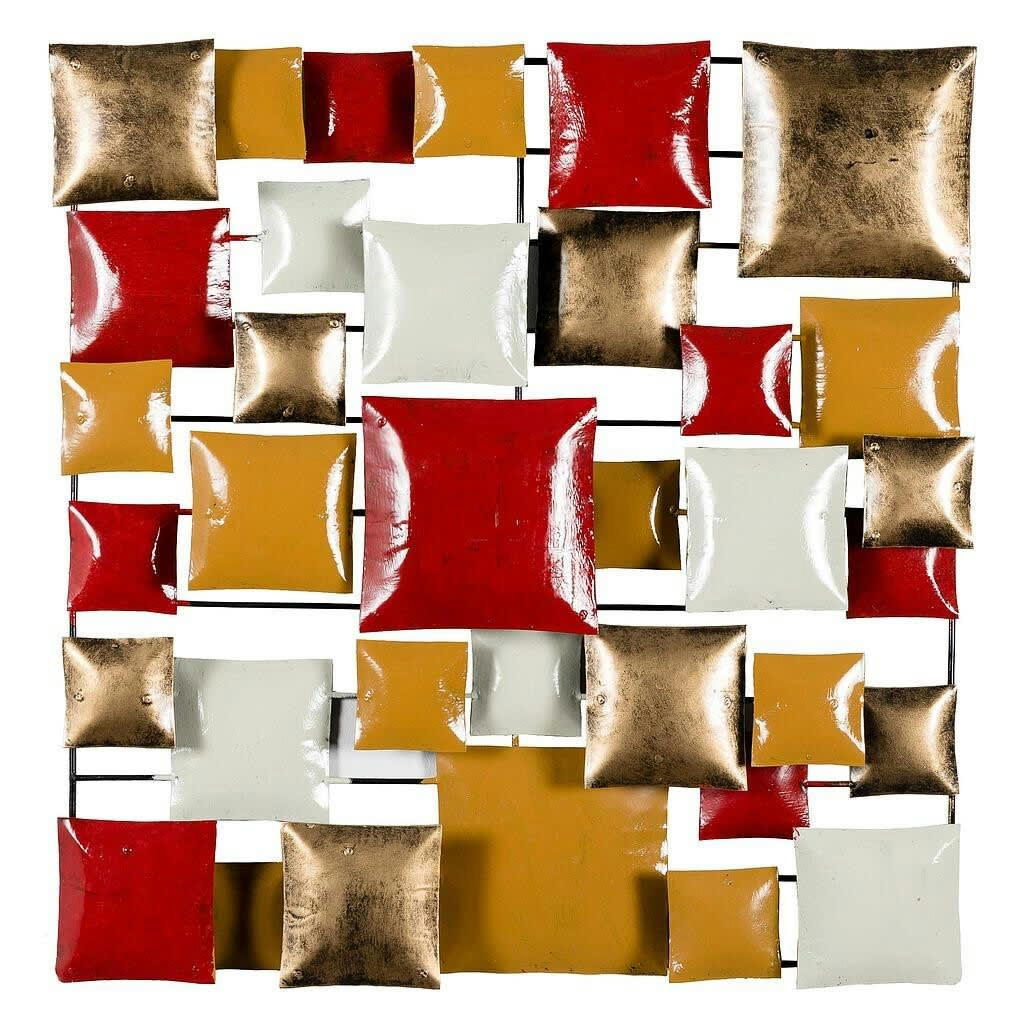 BIG-BEL - Décoration murale en métal, square or rouge moutarde crème 50x50