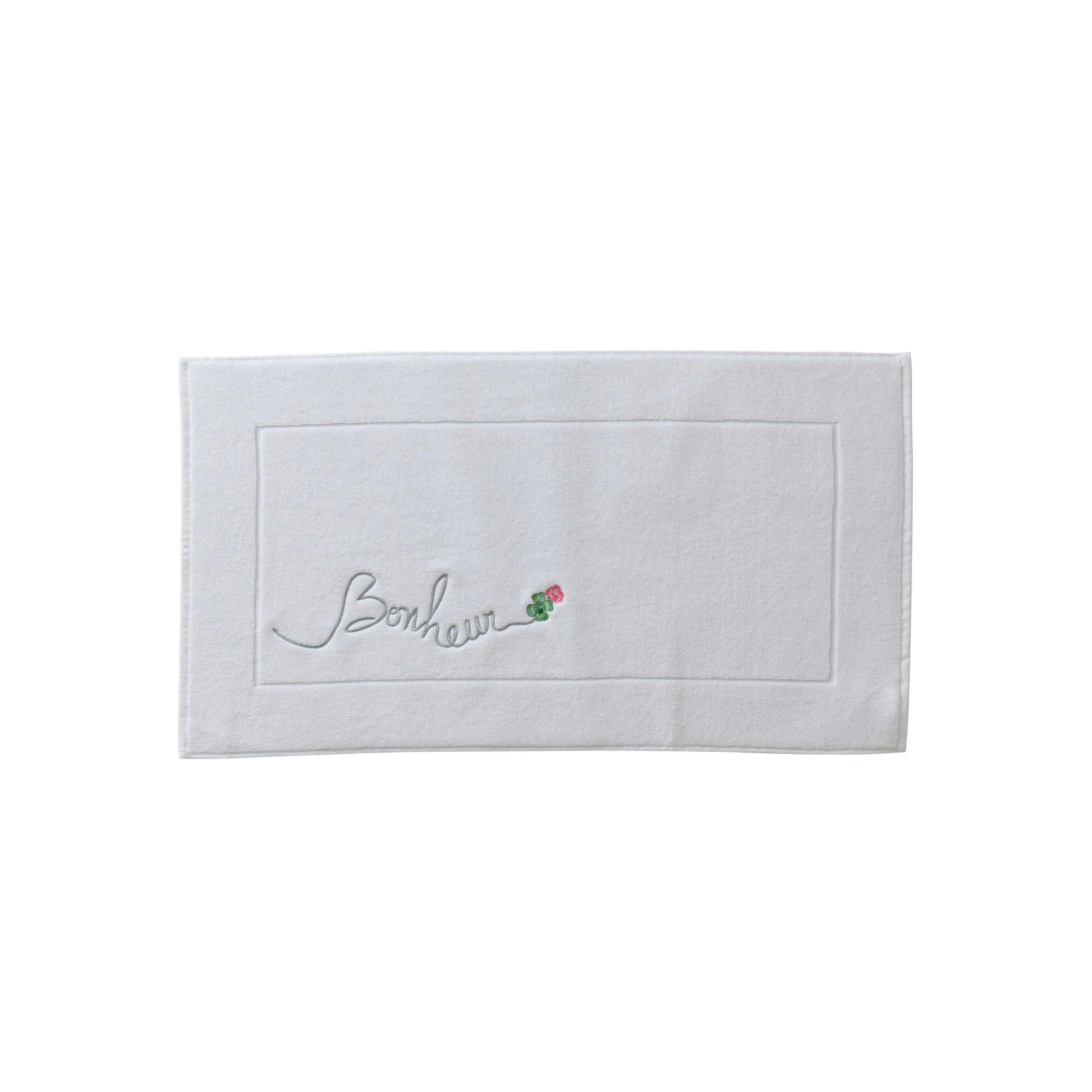 ELOGES - Tapis de bain bouclette de coton bouclette brodé blanc 50 x 90 cm