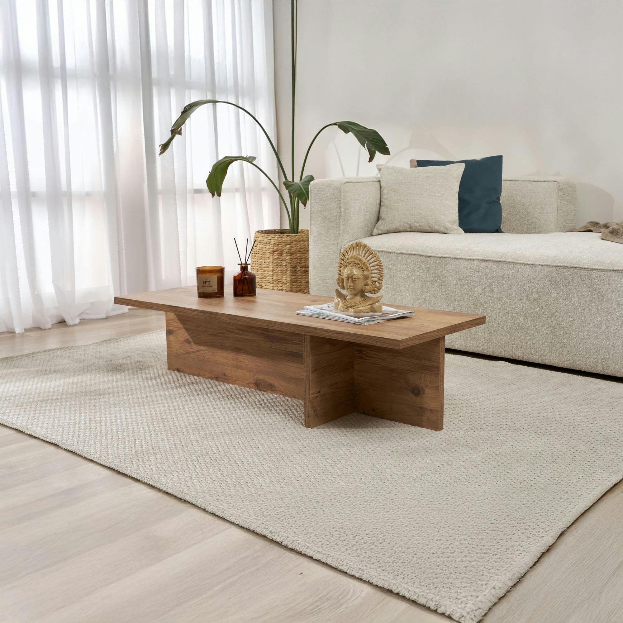 Table basse moderne minimaliste - effet bois de pin MARFA