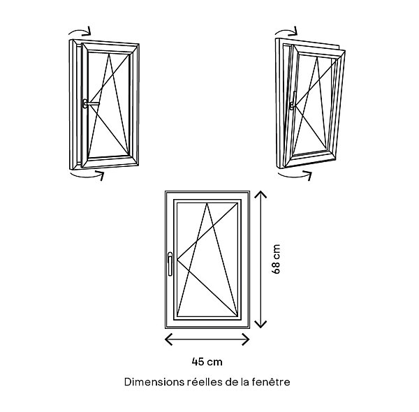 Fenêtre 1 vantail oscillo-battante, tirant droit double vitrage GoodHome en PVC blanc l.45 x H.68 cm