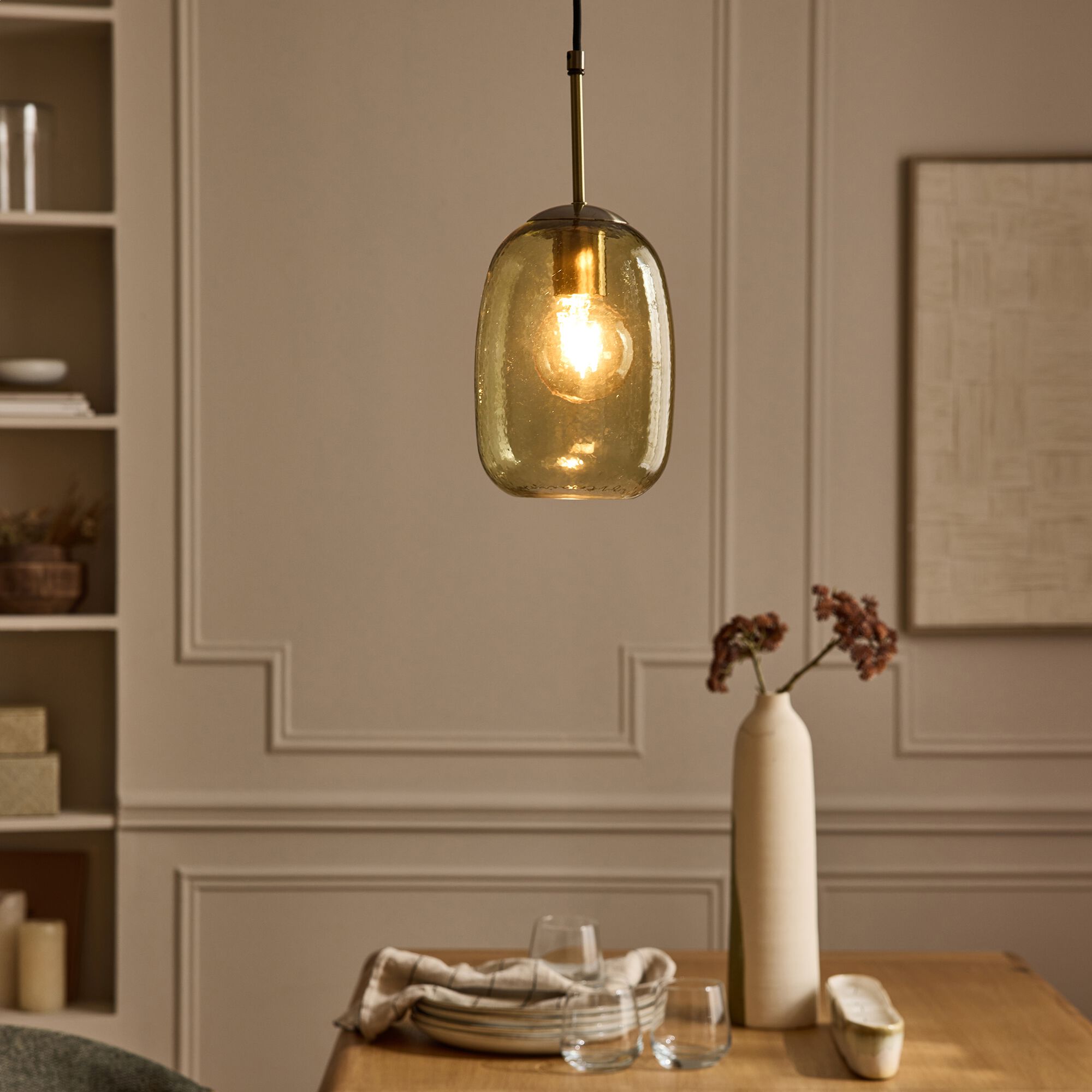 TASSINO - Suspension électrifiée en verre D15,5cm - vert