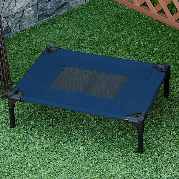 Lit surélevé pour chien chat dim. 61L x 46l x 18H cm avec sac métal époxy tissu oxford textilène micro-perforé bleu noir
