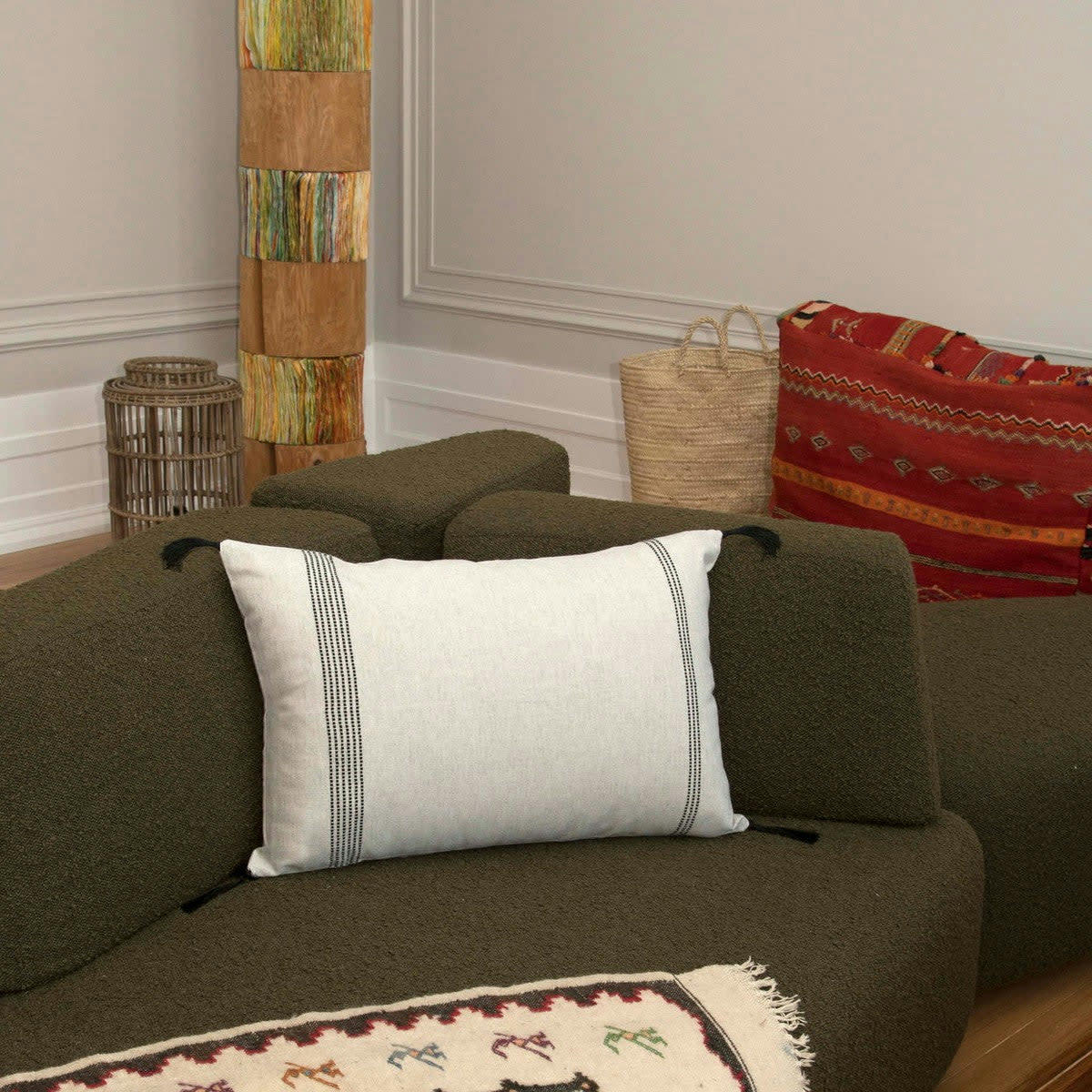 HANA - Housse de coussin coton  60x40 gris clair