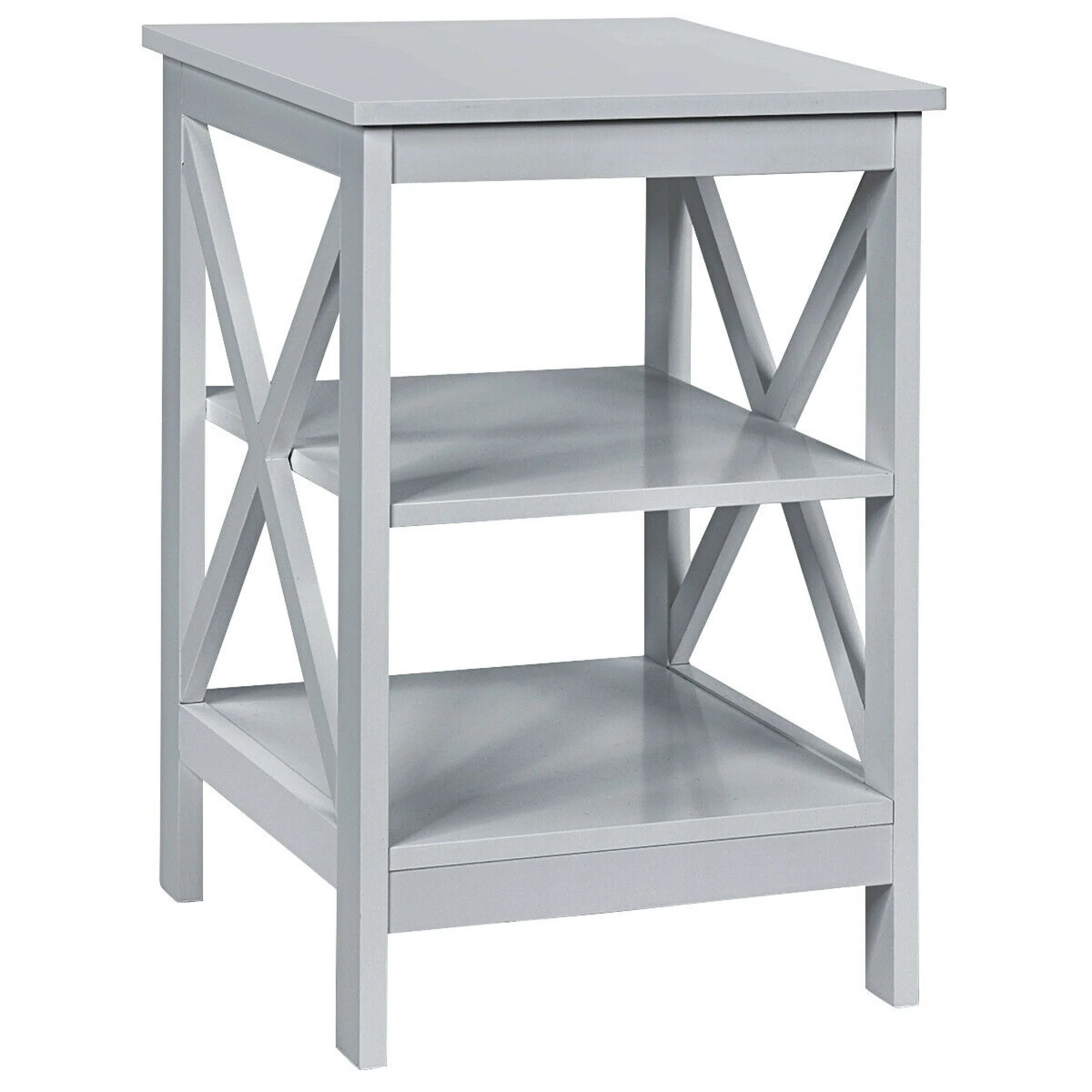 Gymax 3-Tier Nightstand End Table X Design Storage Display Shelf