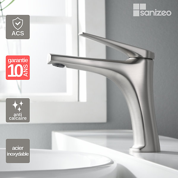 Mitigeur de Lavabo Bec Bas Anti-Calcaire Acier Inoxydable IMEX DELOS BDD055-1AC