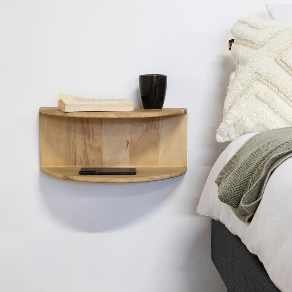 Nachtkastje Zwevend - Naturel Mangohout - 45x28x22cm - Vera