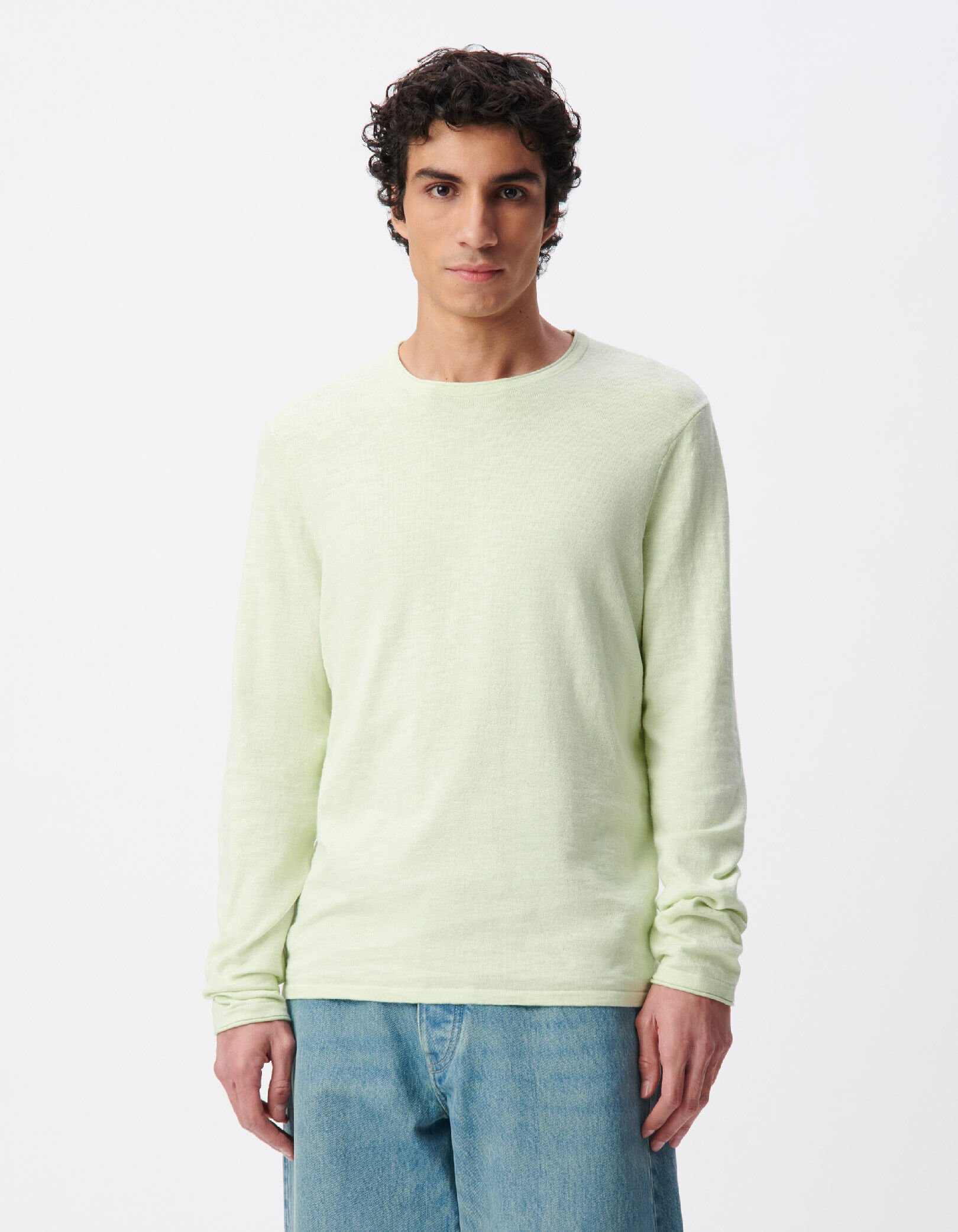 Pull vert coton bio tricot fin flammé Homme