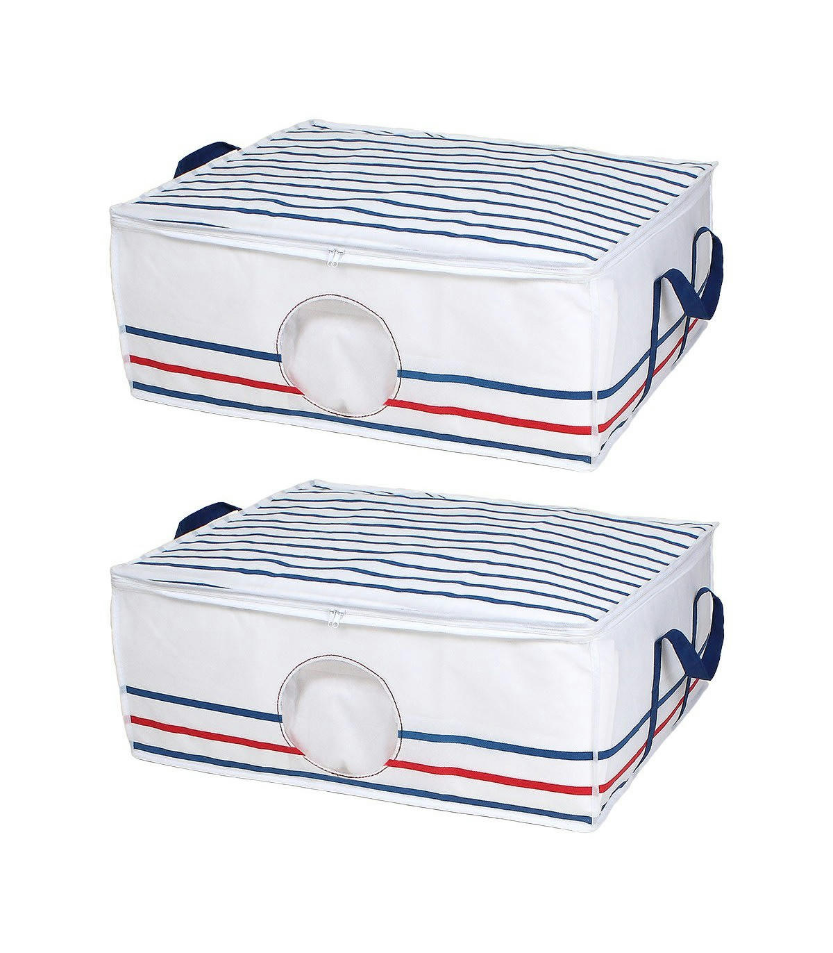 - Lot de 2 housses de rangement à rayures 90L - Blanc