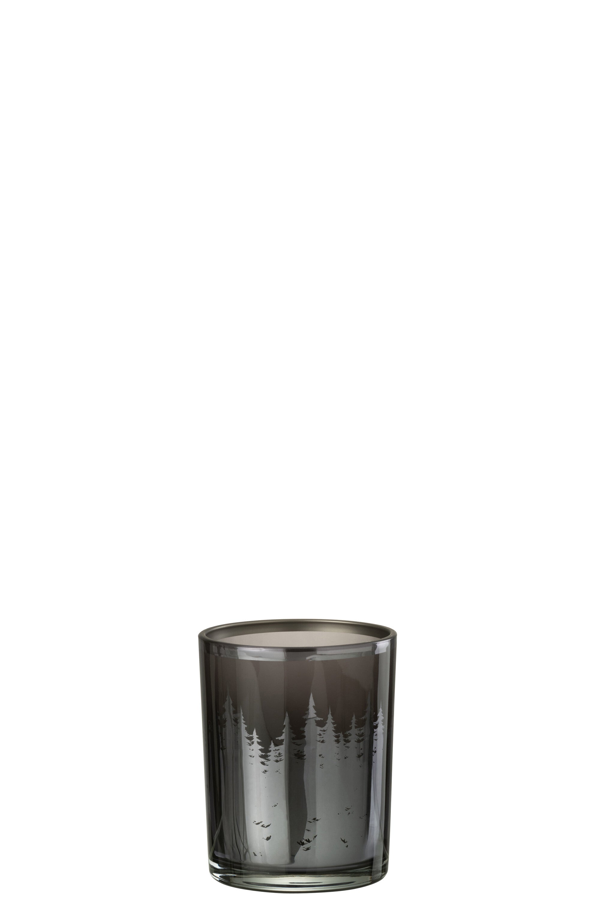 J-Line windlicht Bomen - glas - zwart/zilver - small - 2 stuks