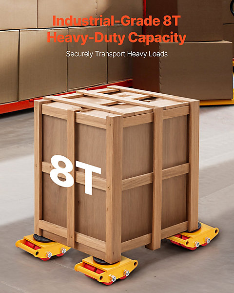 Deménageur machines 4PCS chariot transport lourd 8T, socle antidérapant, rotation 360 degres
