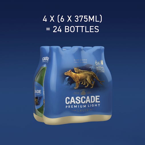Cascade Premium Light Beer, Full Flavoured, Refreshing & Crisp Finish, 2.4% ABV, 375mL (Case of 24 Bottles)