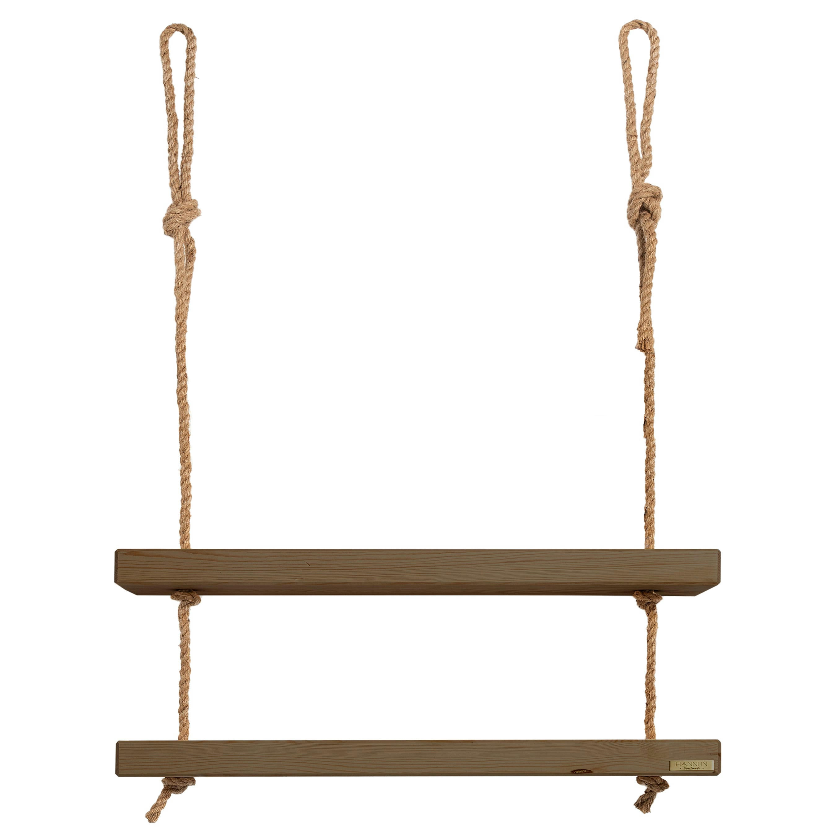 MAKEMBA - Etagère suspendue en bois couleur marron 2 étages 70 cm
