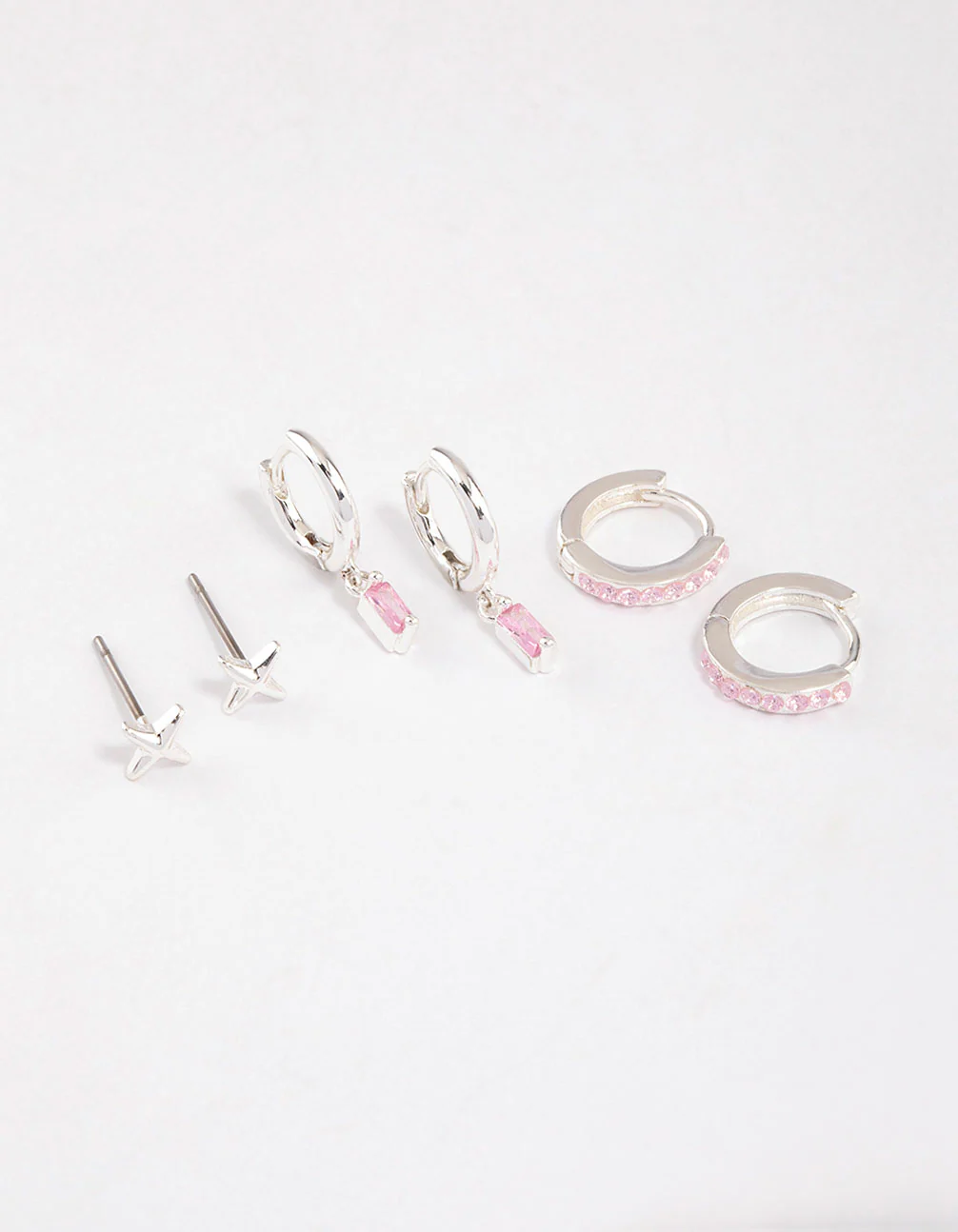 Silver Plated Brass  Barbie Baguette Huggie Earrings 6-Pack