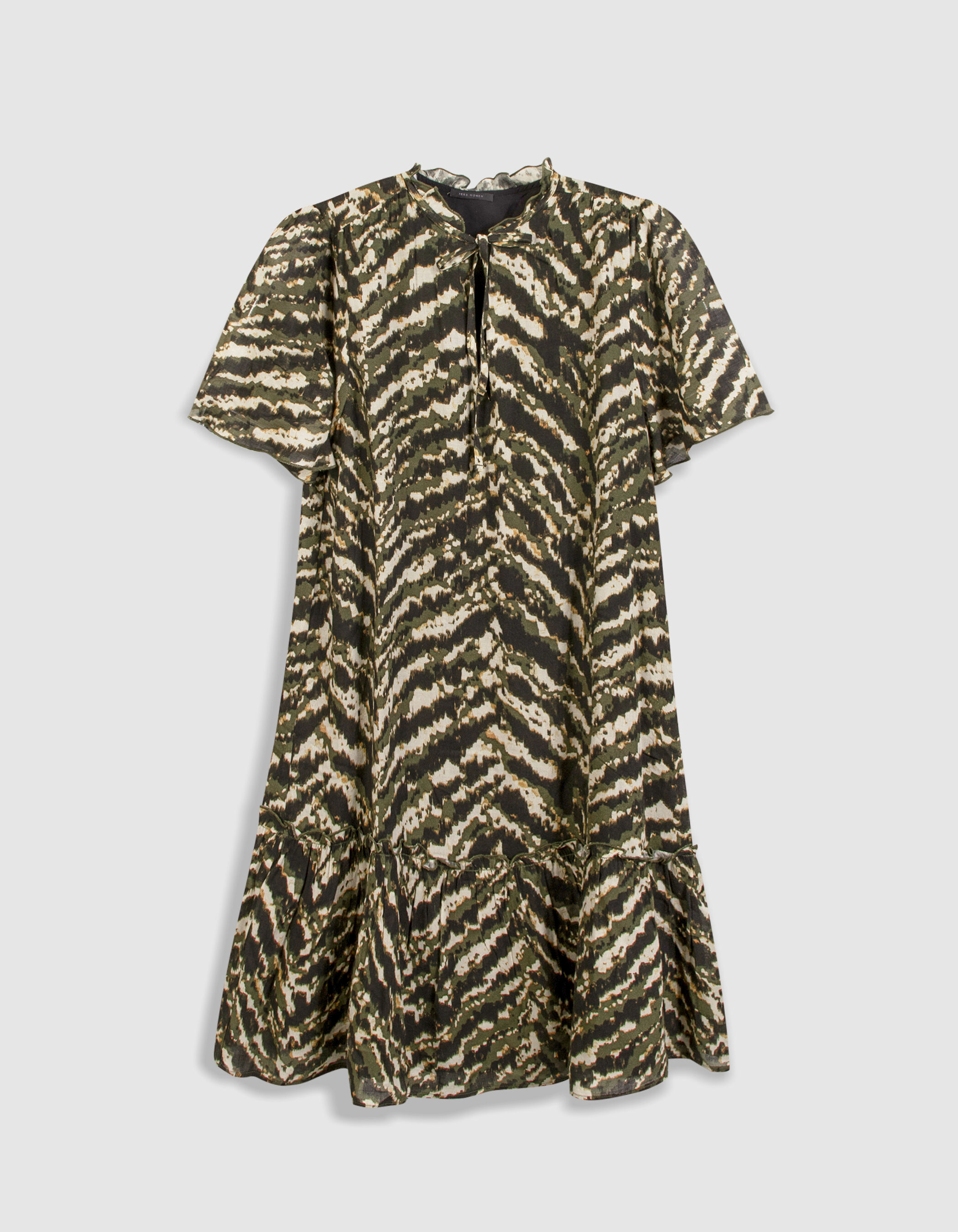Robe kaki imprimé army manches papillon Femme