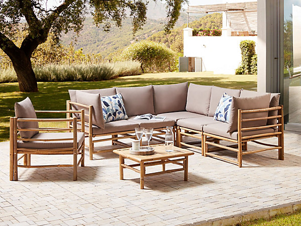 Ensemble de salon de jardin avec table 6 places CERRETO Bambou Taupe